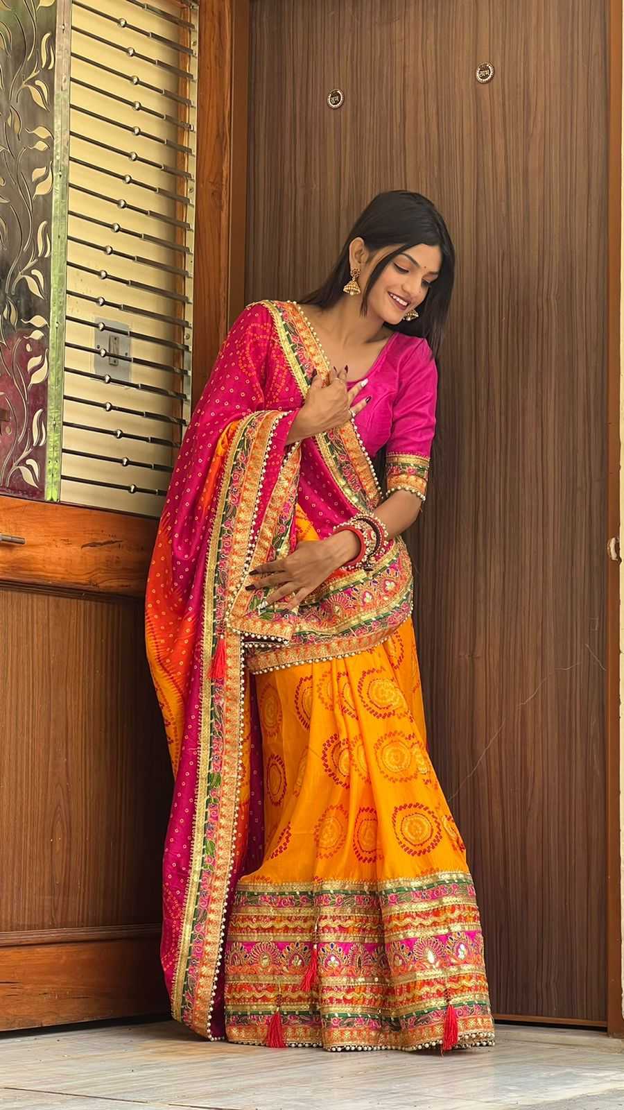 YNF BANDHANI SILK RBC 10 SAREES WHOLESALE HALF HEAVY WORK BANDHANI BANDHEJ SAREES MANUFACTURER