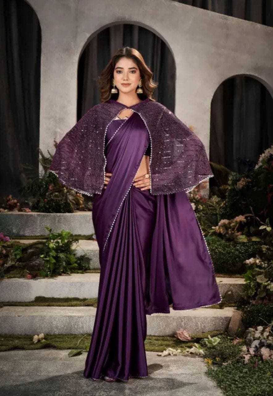 YNF SATIN PRI 204 SAREES WHOLESALE FANCY PARTY WEAR CRAPE SATIN  SAREE WITH JACKET SAREES MANUFACTURER