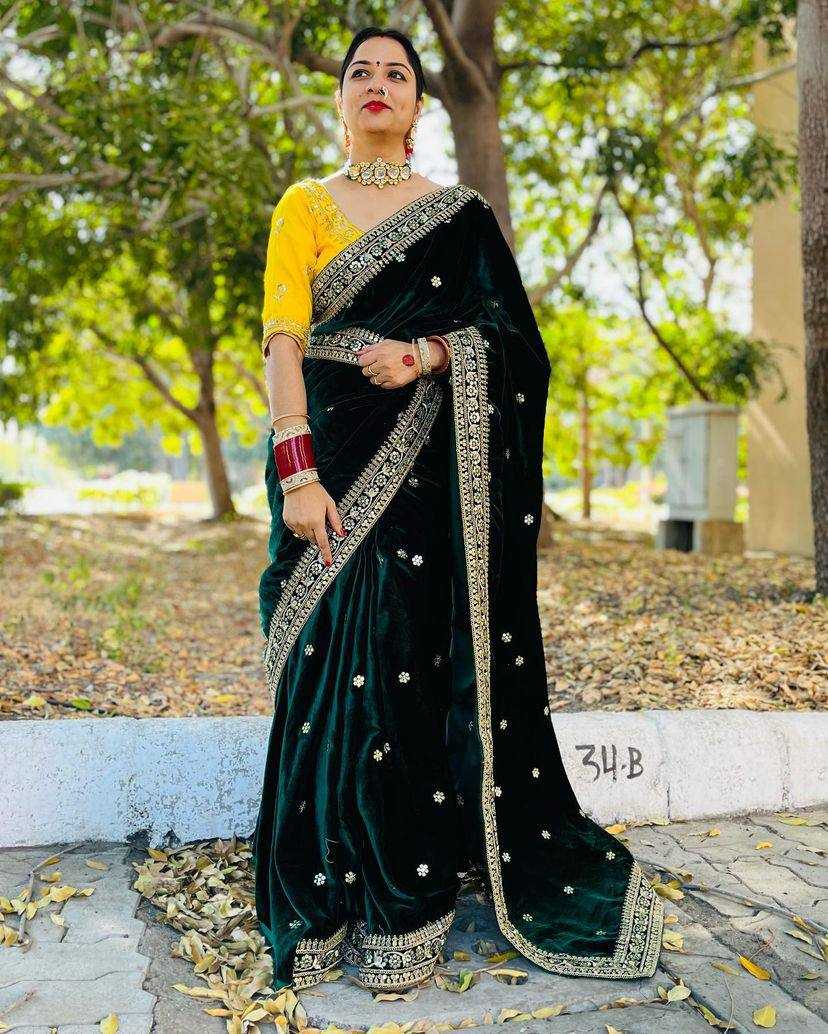 YNF VELVET RST 396 SAREES WHOLESALE VELVET EMBROIDERED FANCY SAREES MANUFACTURER