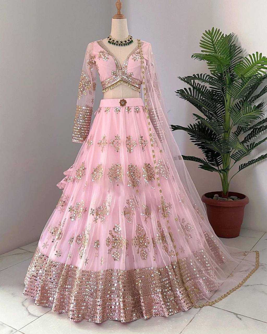 YNF BUTTERFLY NET RIN162 251 LEHENGAS WHOLESALE FANCY NET FANCY EMBROIDERED LEHENGAS MANUFACTURER