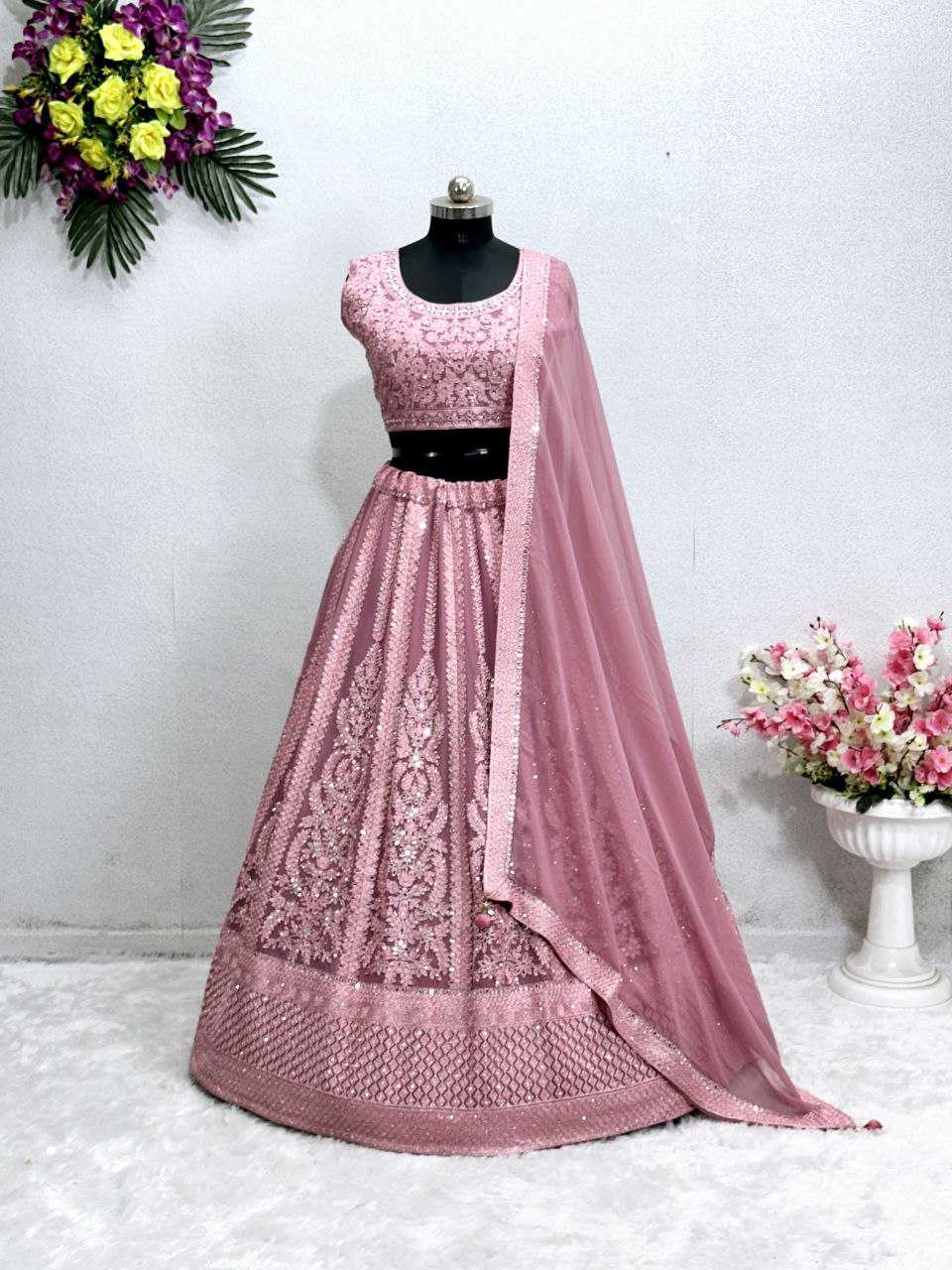 YNF FAUX GEORGETTE KESH138 1018 LEHNGAS WHOLESALE TRADITIONAL EMBROIDERED DESIGNER LEHENGAS  MANUFACTURER