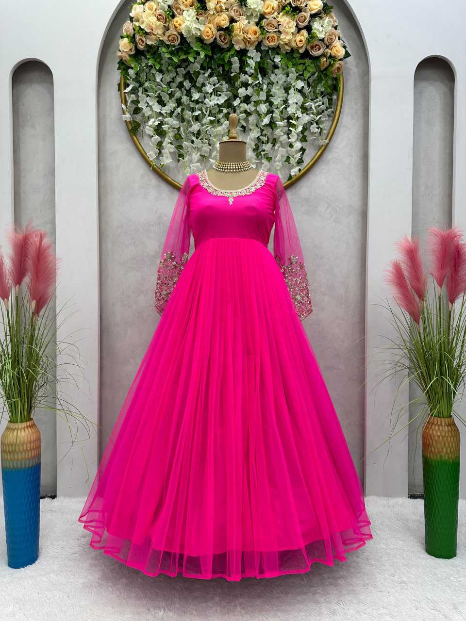 YNF NET RIN169 5622  GOWN WHOLESALE FANCY,LONG,NET GOWN MANUFACTURER