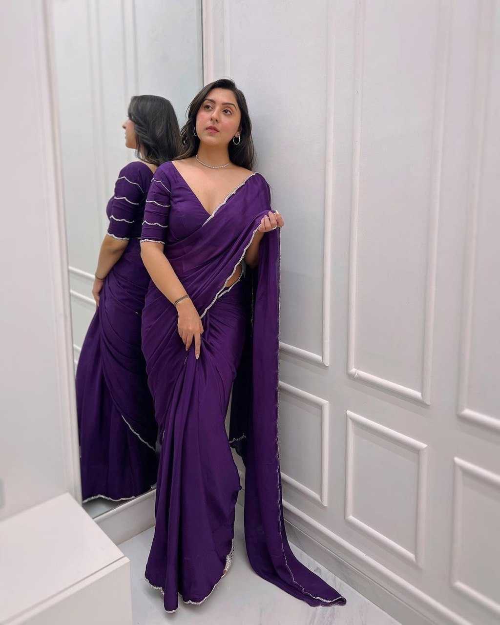 YNF CHINON KESH162 VRT74 SAREES WHOLESALE LACE BORDER STONE WORK CUTWORK SILK SAREES WITH BLOUSE PURPLE SAREES MANUFACTURER