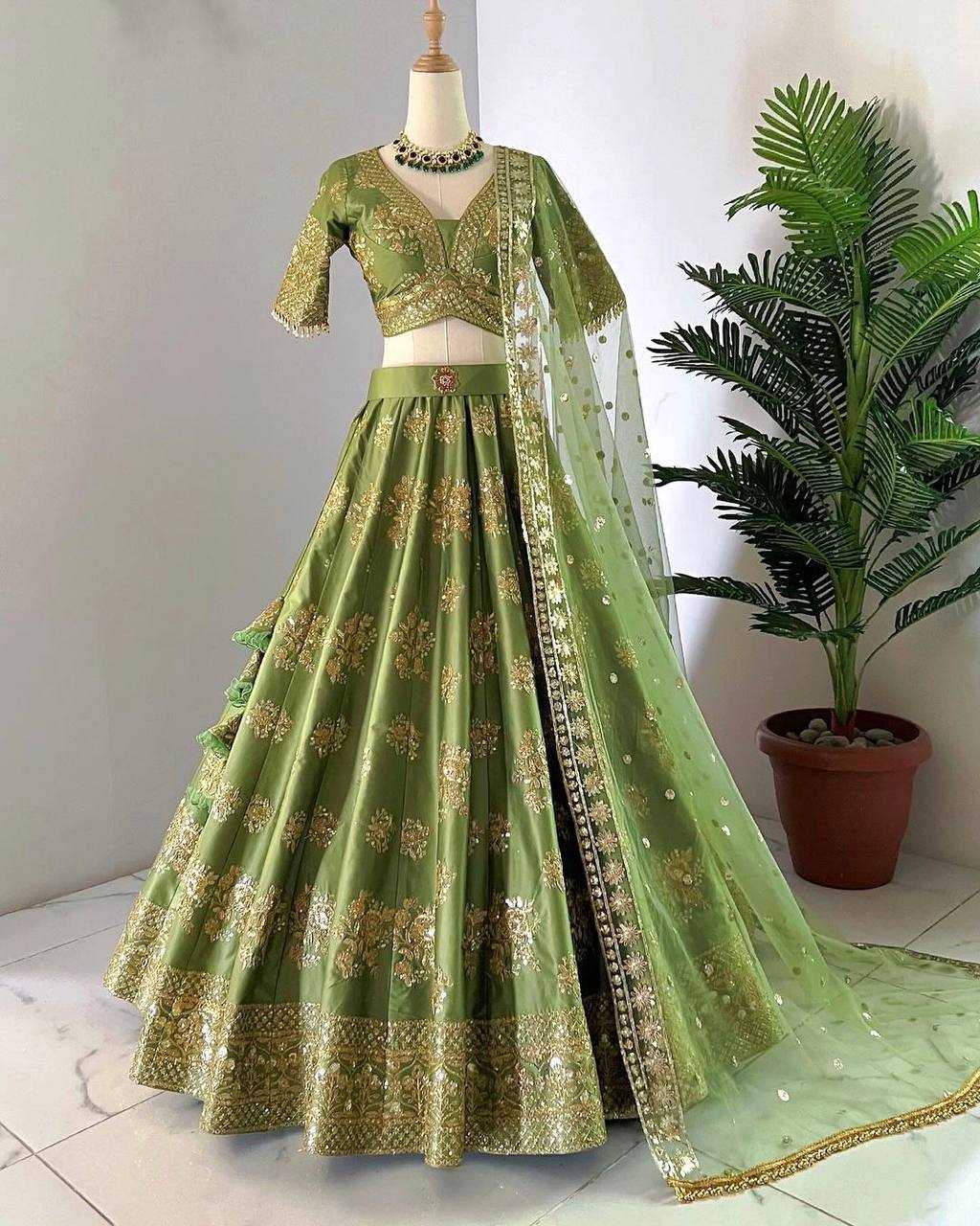 YNF CHINON SILK KESH125 3067 LEHENGAS WHOLESALE EMBROIDERED SILK WEDDING LEHENEGAS MANUFACTURER