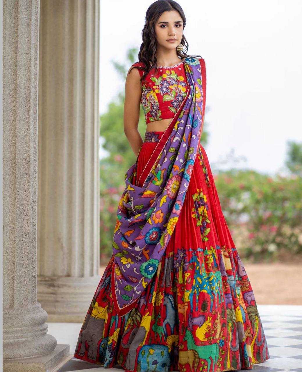 YNF COTTON KESH119 439 LEHENGAS WHOLESALE PRINTED KALAMKARI TRADITONAL LEHENGAS MANUFACTURER