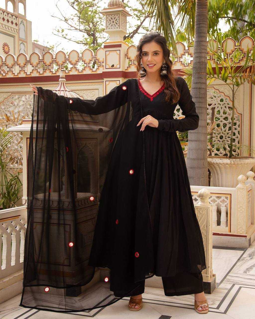 YNF FAUX GEORGETTE KESH211 LDY76 GOWNS WHOLESALE EMBROIDERY ANARKALI LONG GEORGETTE GOWNS WITH DUPATTA BLACK GOWNS MANUFACTURER