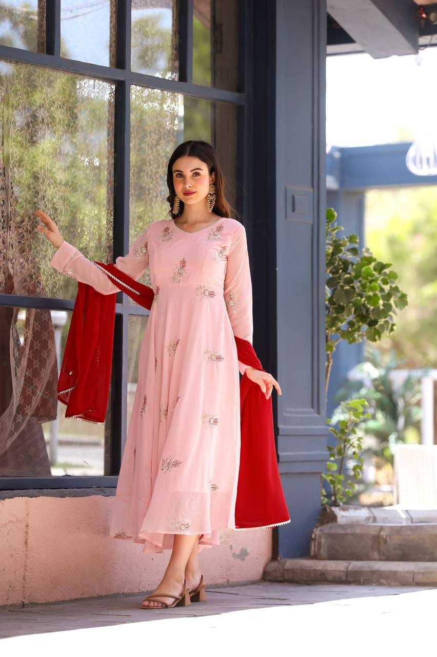 YNF GEORGETTE GRO 8009  GOWNS WHOLESALE EMBROIDERY ANARKALI LONG GEORGETTE PINK GOWNS MANUFACTURER