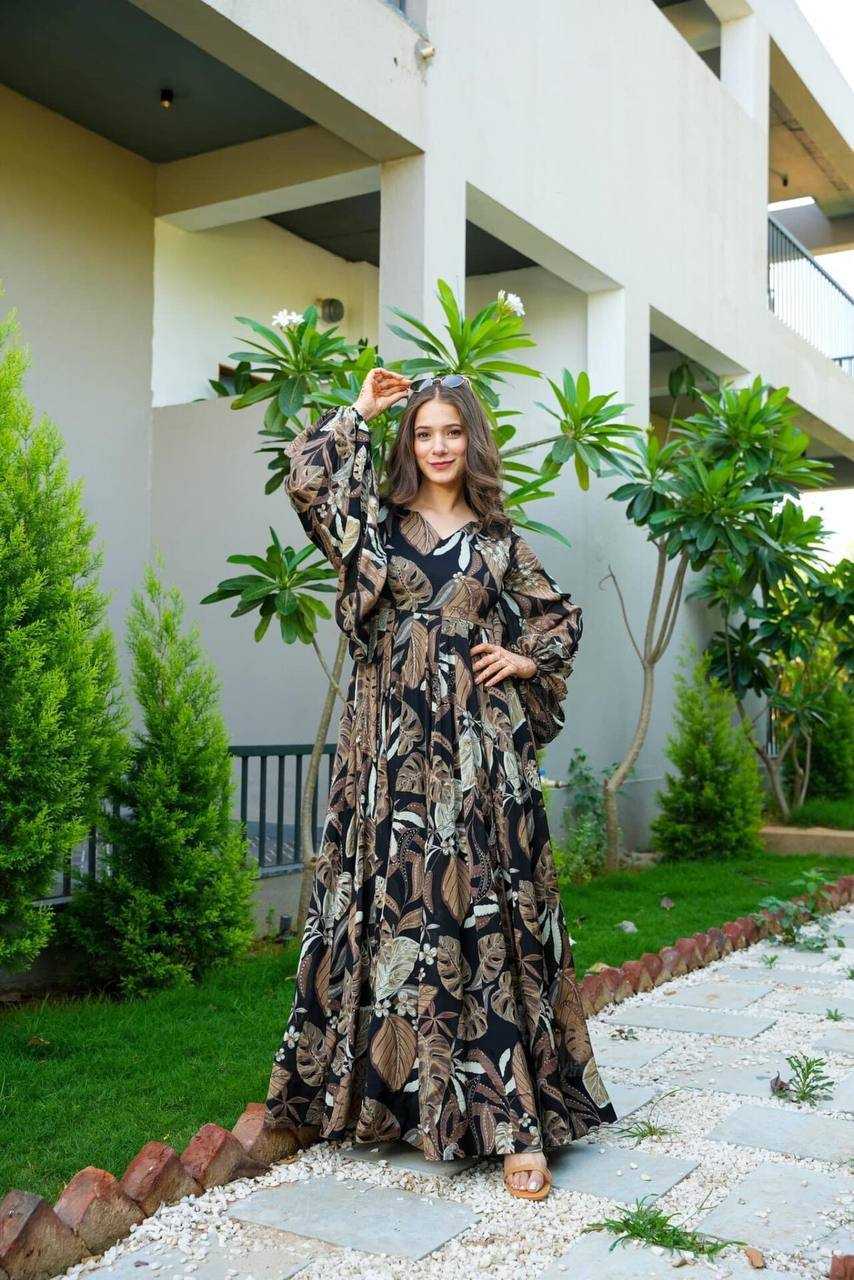 YNF GEORGETTE KESH211 LDY54 GOWNS WHOLESALE PRINTED FANCY PARTY LONG GEORGETTE FULL SLEEVE BLACK GOWNS MANUFACTURER