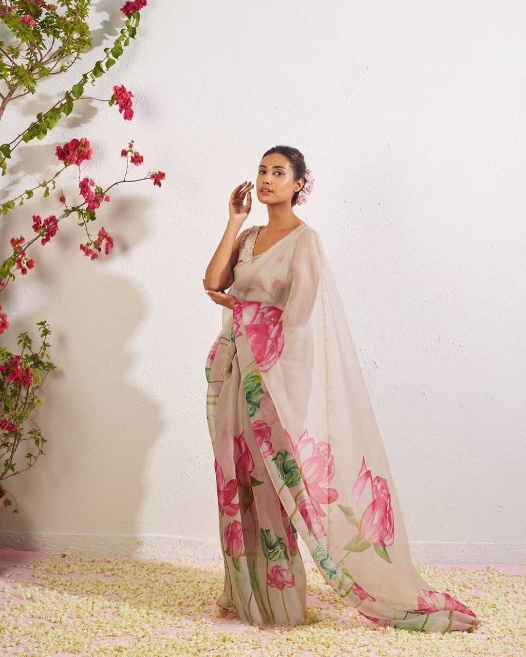 YNF ORGANZA KESH162 VRT85 SAREES WHOLESALE READY TO WEAR ORGANZA PRINTED PRE DRAPED HAND WORK WHITE CUT WORK SAREES MANUFACTURER