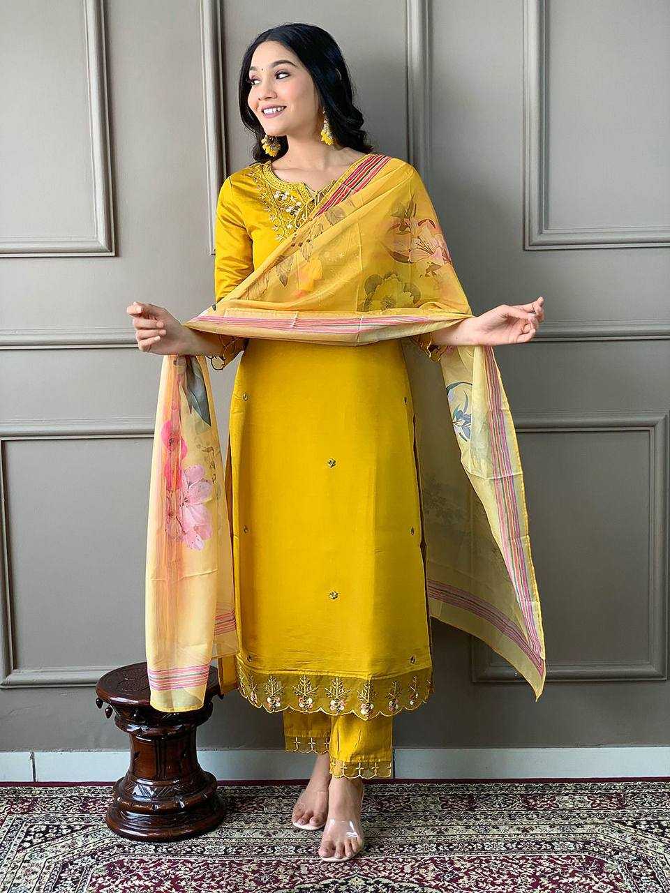 YNF CHANDERI COTTON RIN200 556 SUITS & DRESSES WHOLESALE CHANDERI LONG KURTI YELLOW SUITS MANUFACTURE- Kapda Export