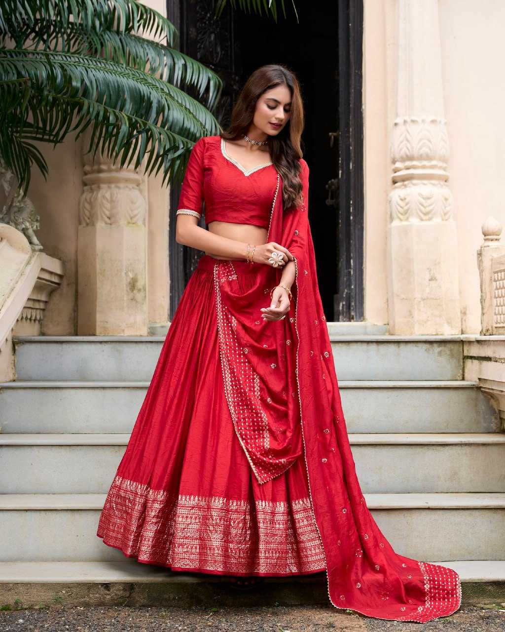 YNF CHANDERI SILK KESH134 PRIYADARSHI LEHENGAS WHOLESALE ZARI WORK WEDDING REDLEHENGAS MANUFACTURER- Kapda Export