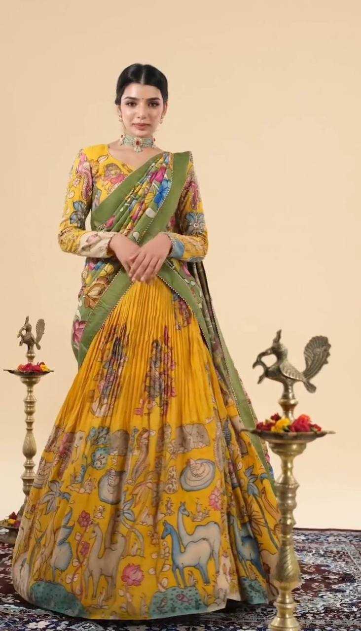 YNF CHINON KESH163 46 LEHENGAS WHOLESALE KALAMAKRI TRADITIONAL PRINTED LEHENGAS MANUFACTURER