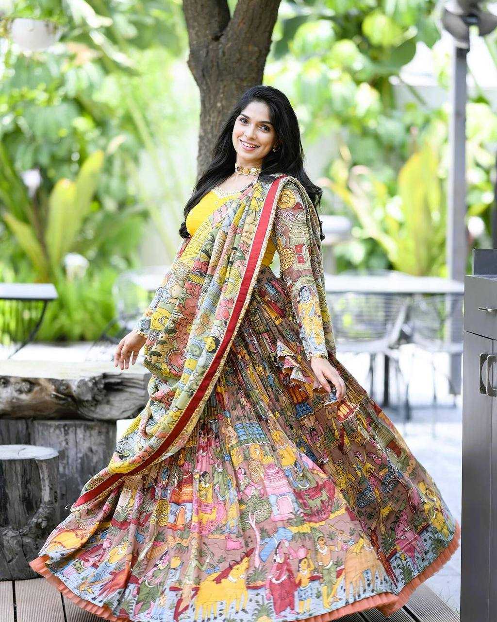 YNF CHINON KESH163 47 LEHENGAS WHOLESALE KALAMAKRI TRADITIONAL PRINTED LEHENGAS MANUFACTURER