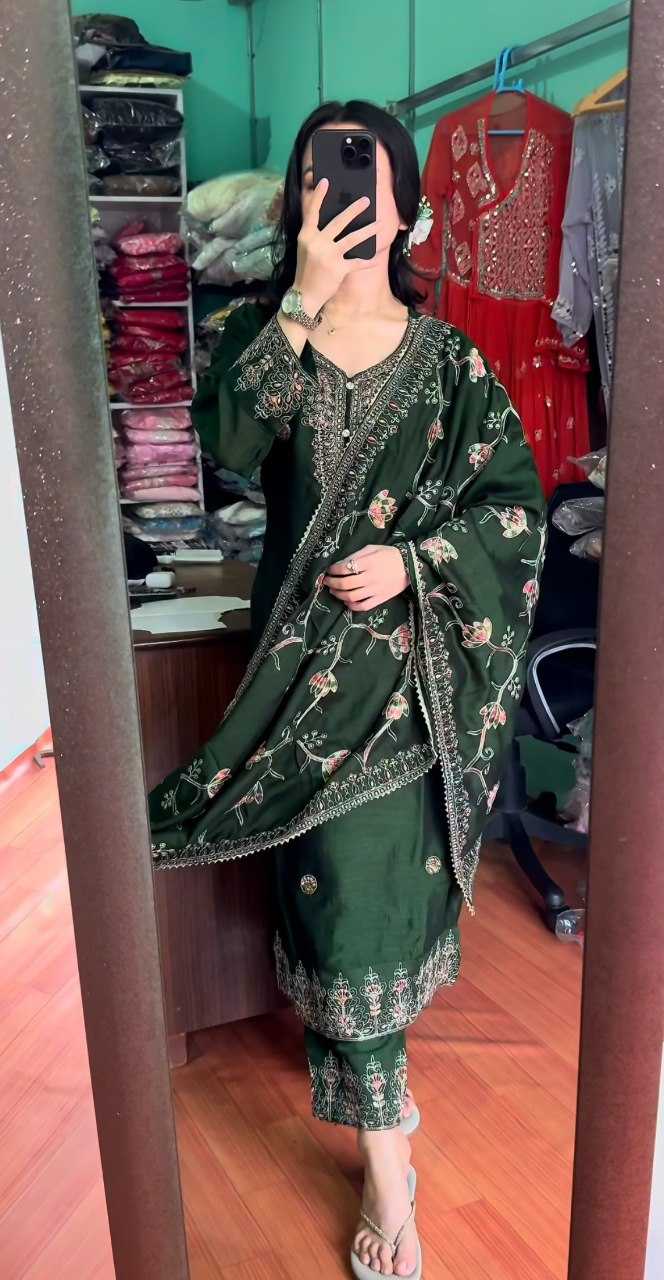 YNF CHINON KESH164 G71 SUITS & DRESSES WHOLESALE EMBROIDRY LONG KURTI GREEN SALWAR SUITS LADIES SILK MANUFACTURE- Kapda Export