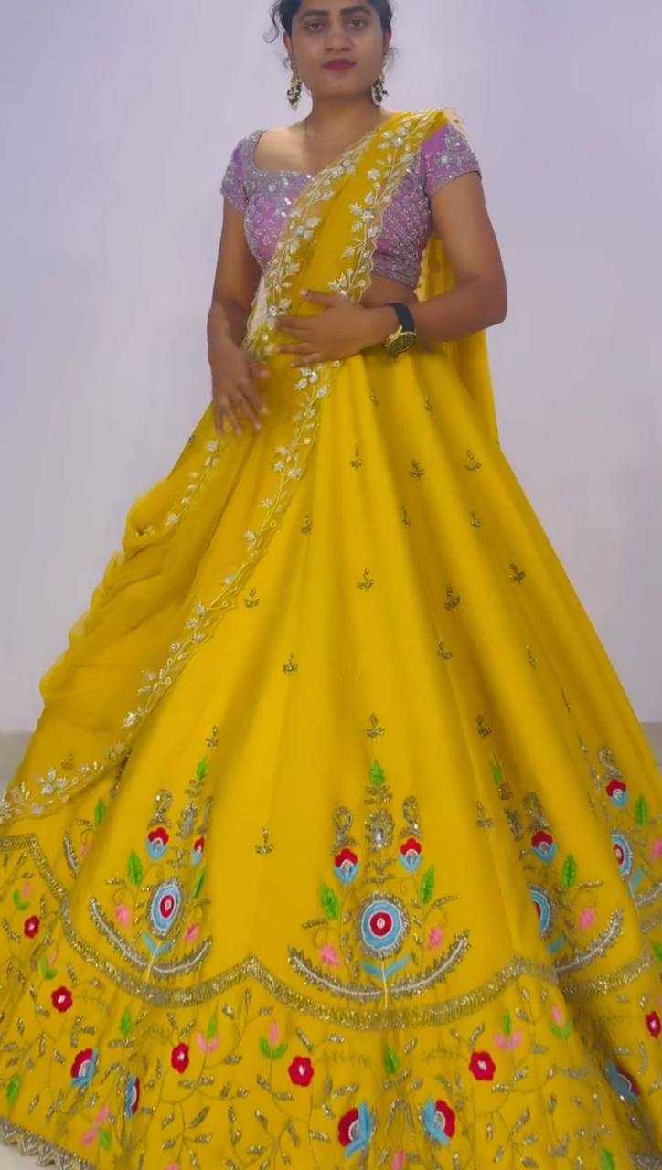 YNF CHINON SILK KESH120 201 LEHENGAS WHOLESALE WEDDING SEQUINS HALDI YELLOW LEHENGAS MANUFACTURER