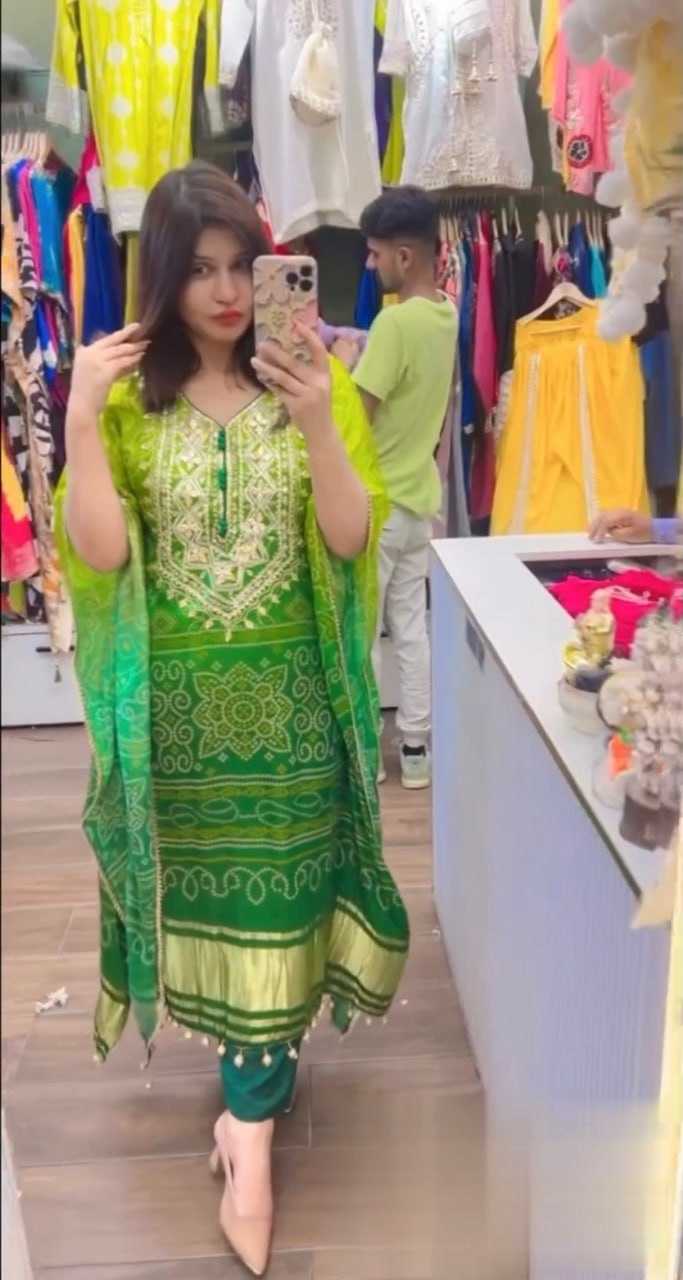 YNF CHINON SILK KESH159 1311 SUITS & DRESSES WHOLESALE EMBROIDERY LADIES SILK KAFTAN GREEN SALWAR SUITS MANUFACTURE- Kapda Export