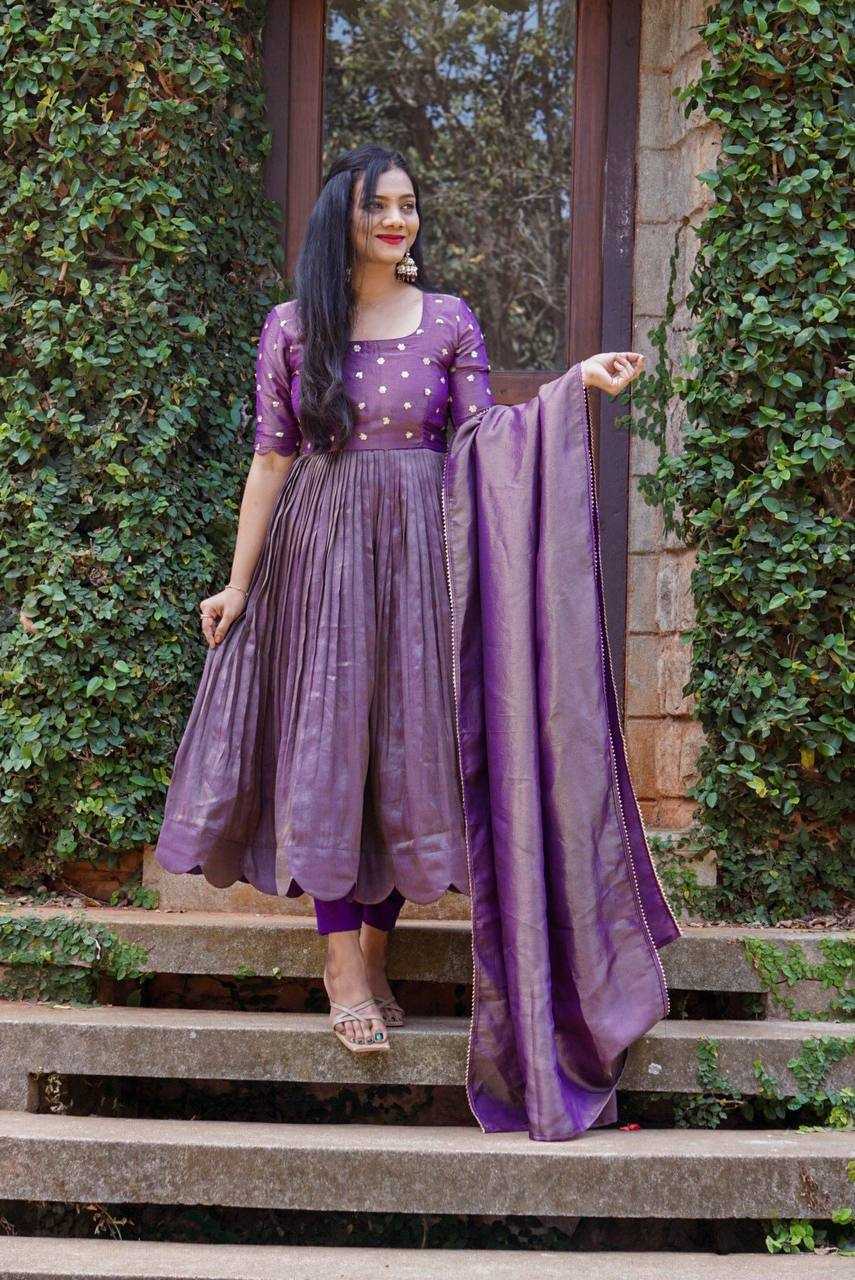 YNF CHINON SILK KESH232 983 GOWNS WHOLESALE FANCY ANARKALI SILK PURPLE GOWNS MANUFACTURER- Kapda Export