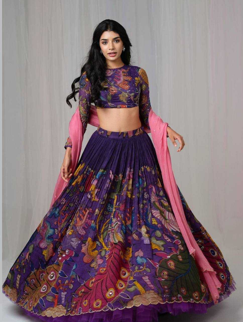 YNF COTTON KESH119 458 LEHENGAS WHOLESALE KALAMKARI PRINTED BLUE LEHENGAS MANUFACTURER- Kapda Export