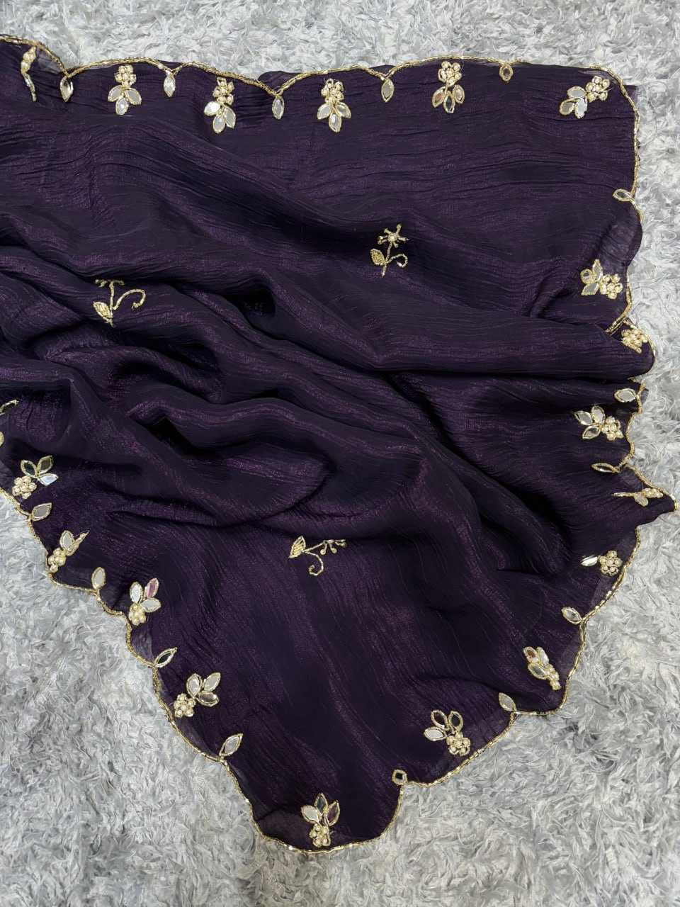 YNF CRUSH SILK RIN151 5388 SAREES WHOLESALE HAND WORK CUT WORK SILK PURPLE SAREES MANUFACTURER- Kapda Export