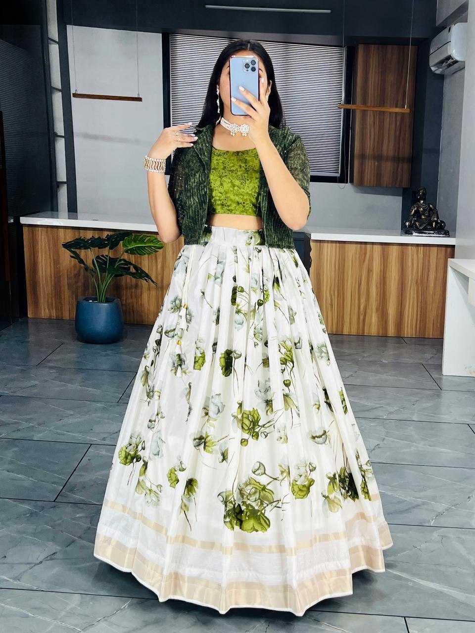 YNF DOLA SILK RIN119 6138 LEHENGAS WHOLESALE SILK PRINTED JACKET STULE WHITE LEHENGAS MANUFACTURER- Kapda Export