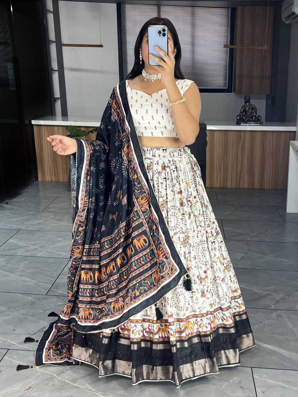 YNF DOLA SILK RIN119 6140 LEHENGAS WHOLESALE TRADITIONAL SILK PRINTED WHITE LEHENGAS MANUFACTURER- Kapda Export