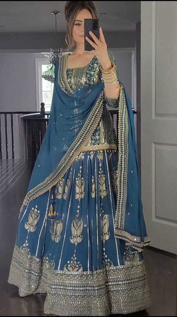 YNF FAUX GEORGETTE KESH145 3011 LEHENGAS WHOLESALE GEORGETTE EMBROIDERED BLUE LEHENGAS MANUFACTURER- Kapda Export