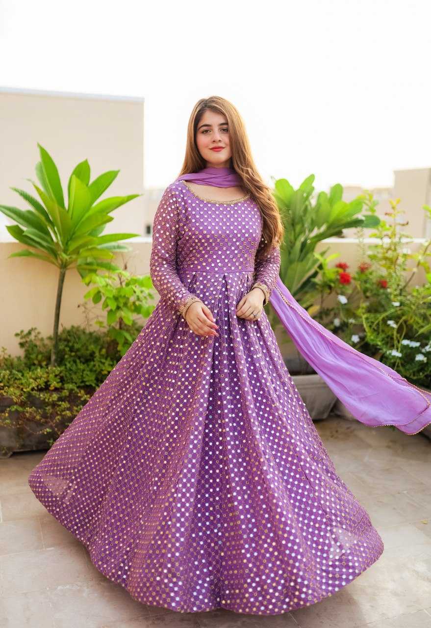 YNF FAUX GEORGETTE KESH164 G67 GOWNS WHOLESALE EMBROIDERED WEDDING LONG GEORGETTE PURPLE GOWNS MANUFACTURER- Kapda Export