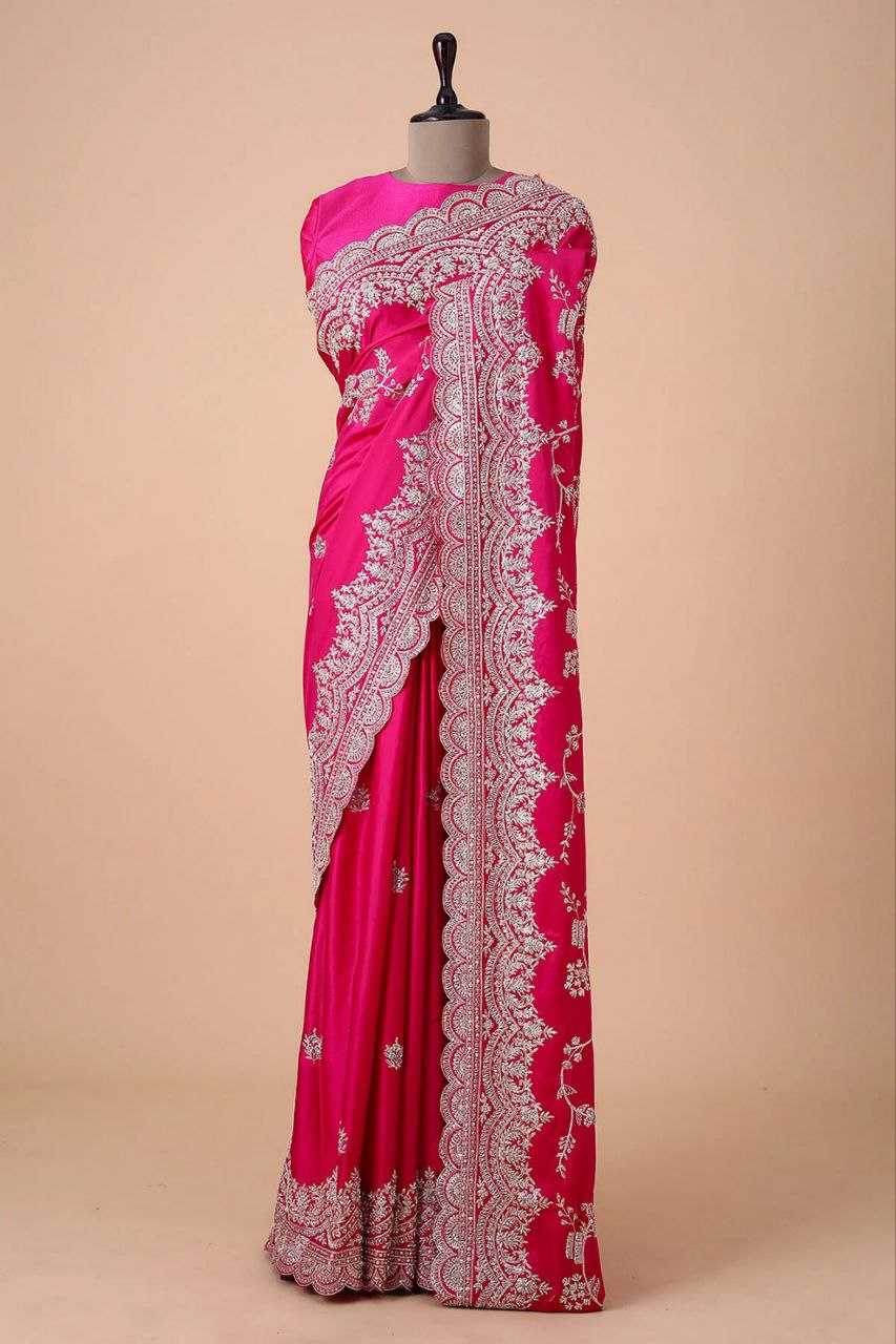 YNF FAUX GEORGETTE KESH188 9153 SAREES WHOLESALE GEORGETTE SEQUENCE EMBROIDERED CUTWORK PINK WEDDING SAREES MANUFACTURER