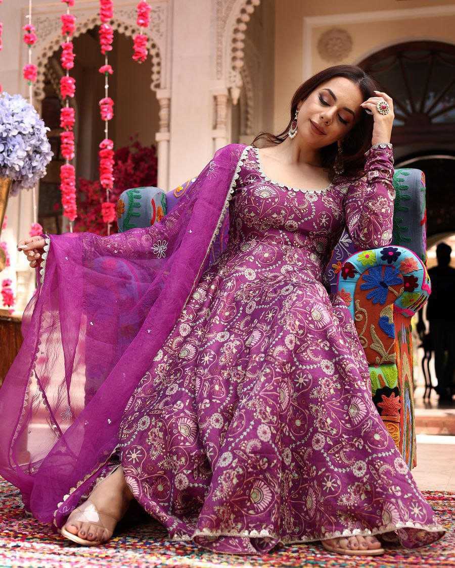 YNF FAUX GEORGETTE KESH188 9201 GOWNS WHOLESALE PRINTED ANARKALI LONG SIMPLE PURPLE GOWNS MANUFACTURER