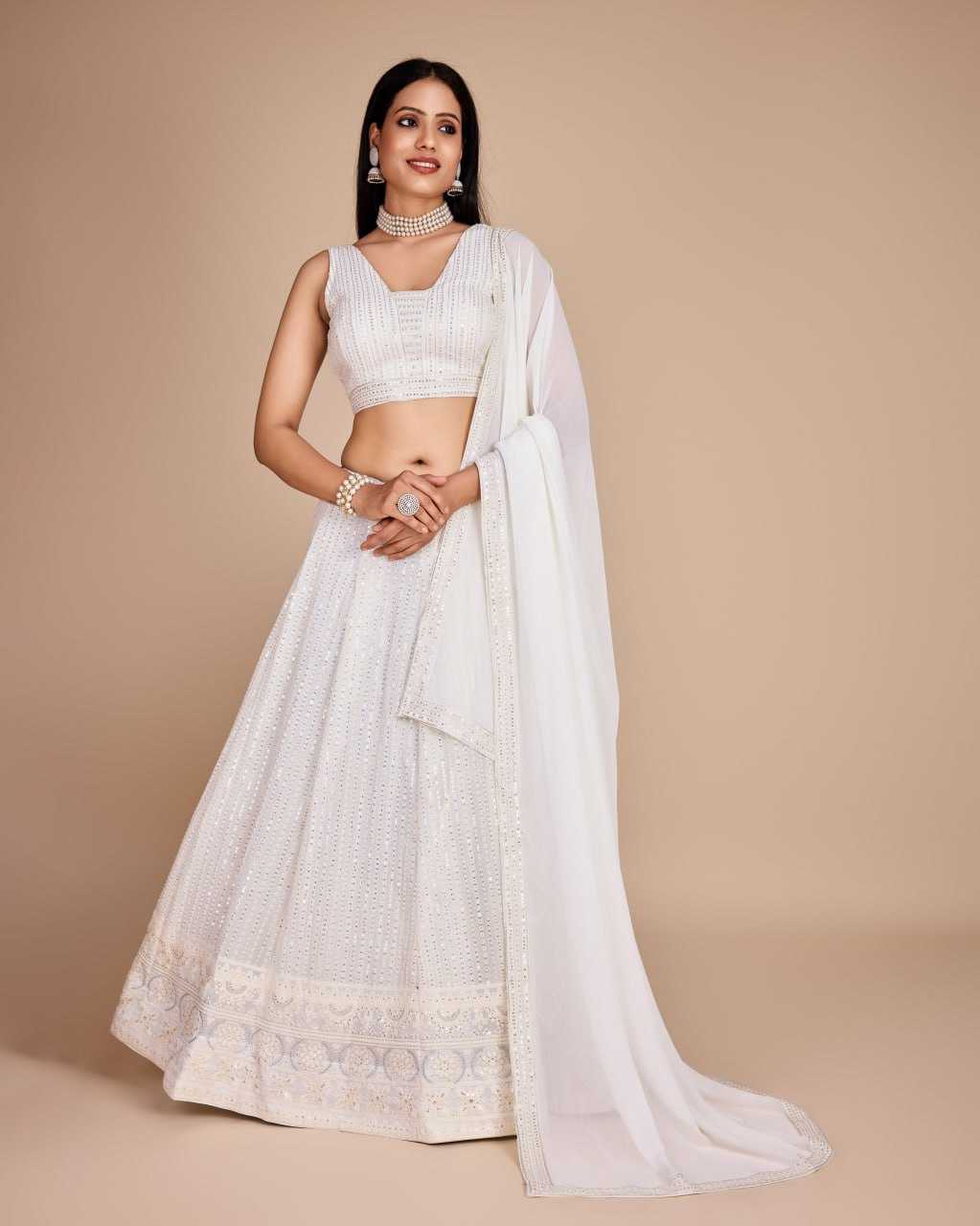 YNF FAUX GEORGETTE RIN131 2230 LEHENGAS WHOLESALE WHITE WEDDING EMBROIDERED GEORGETTE LEHENGAS MANUFACTURER