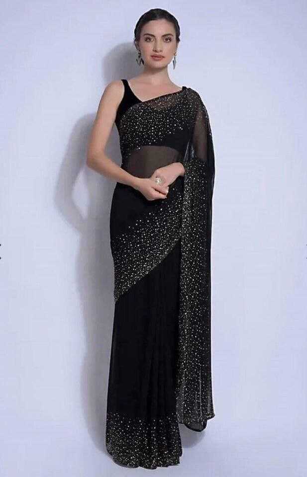 YNF FAUX GEORGETTE RIN202 535 SAREES WHOLESALE PARTY WEAR GEORGETTE BLACK SAREES MANUFACTURER