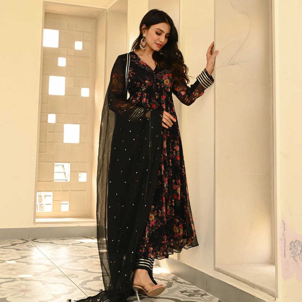 YNF GEOREGTTE KESH154 1139 GOWNS WHOLESALE GEOREGTTE BLACK PRINTED ANARKALI GOWNS MANUFACTURER- Kapda Export