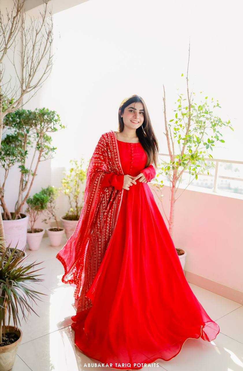 YNF GEORGETTE KESH232 921 GOWNS WHOLESALE LONG GEORGETTE RED GOWNS MANUFACTURER- Kapda Export