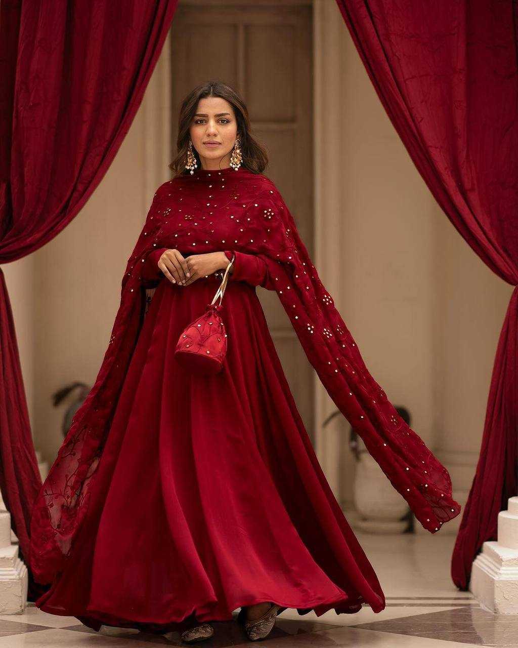 YNF GEORGETTE KESH232 923 GOWNS WHOLESALE LONG GEORGETTE WEDDING MAROON GOWNS MANUFACTURER- Kapda Export