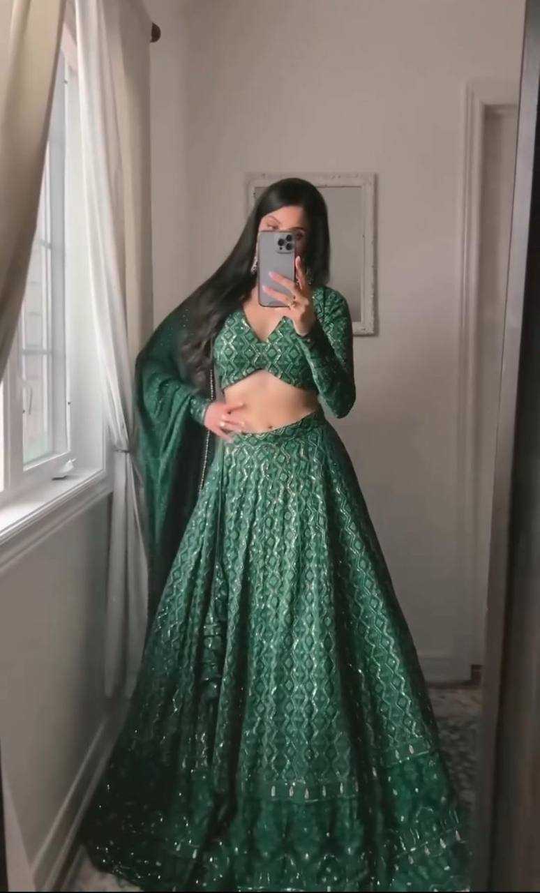 YNF GEORGETTE KESH232 979 LEHENGAS WHOLESALE GEORGETTE EMBROIDERED MEHENDI OUTFITS GREEN LEHENGAS MANUFACTURER- Kapda Export