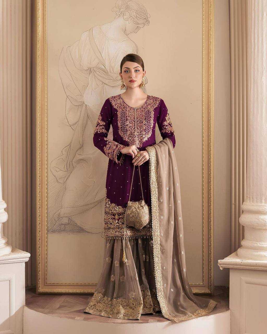 YNF GEORGETTE RIN133 1486 SUITS & DRESSES WHOLESALE GEORGETTE EMBROIDERY SHARARA SALWAR MAROON SALWAR SUITS MANUFACTURE- Kapda Export