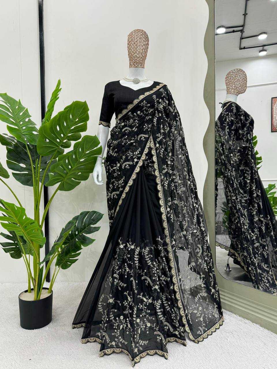 YNF HEAVY SILK RIN133 8088 SAREES WHOLESALE SEQUENCE DESIGNER BLACK SILK SAREES MANUFACTURER- Kapda Export