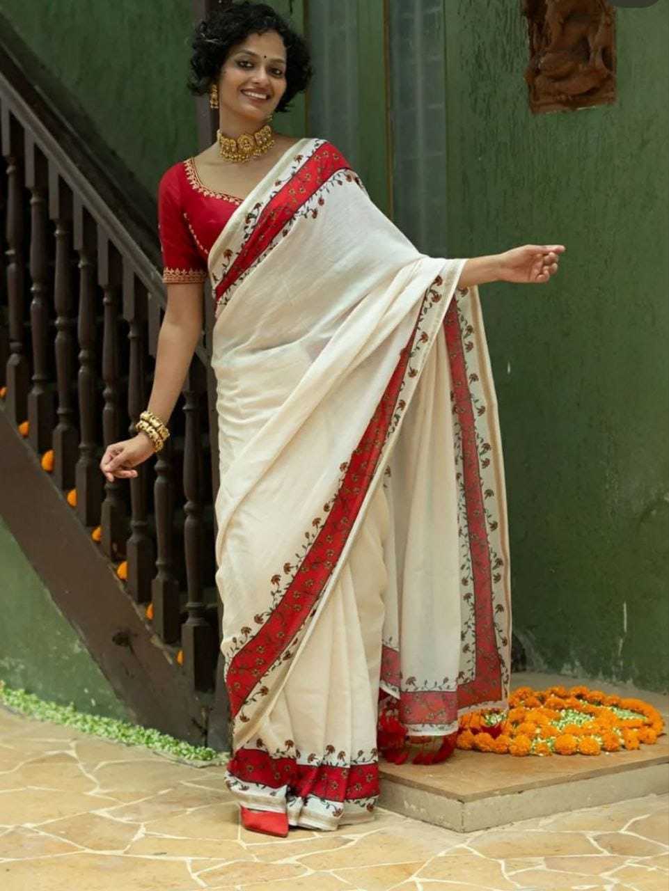 YNF LINEN KESH223 469 SAREES WHOLESALE PRINTED LADIES WHITE LIGHTWEIGHT SAREES MANUFACTURER