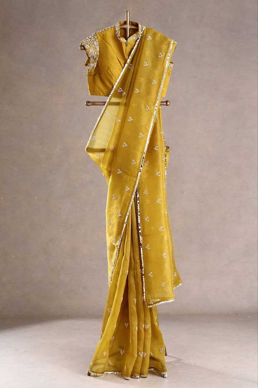 YNF ORGANZA SILK KESH188 9202 SAREES WHOLESALE ORGANZA SEQUENCE EMBROIDERED SILK SAREES WITH BLOUSE YELLOW SAREES MANUFACTURER