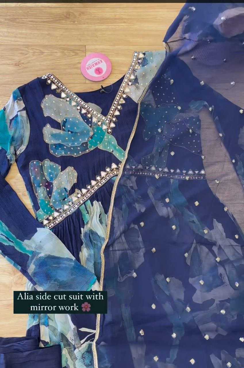 YNF ORGANZA SILK RIN202 538 SUITS & DRESSES WHOLESALE PRINTED SILK ANARKALI BLUE SALWAR SUITS MANUFACTURER