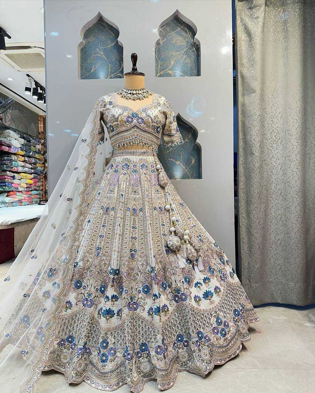 YNF SATIN SILK RIN108 1686 LEHENGAS WHOLESALE DESIGENR SILK WEDDING SEQUIND WHITE LEHENGAS MANUFACTURER- Kapda Export