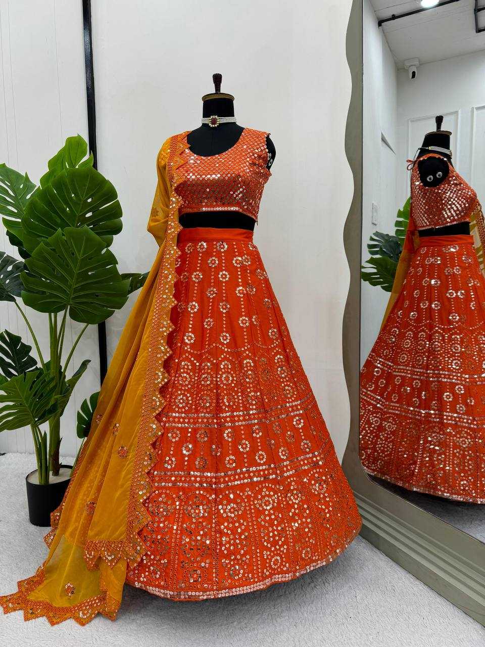 YNF SOFT CHINON RIN162 303 LEHENGAS WHOLESALE WEDDING SEQUINS RED WEDDING OUTFIT LEHENGAS MANUFACTURER