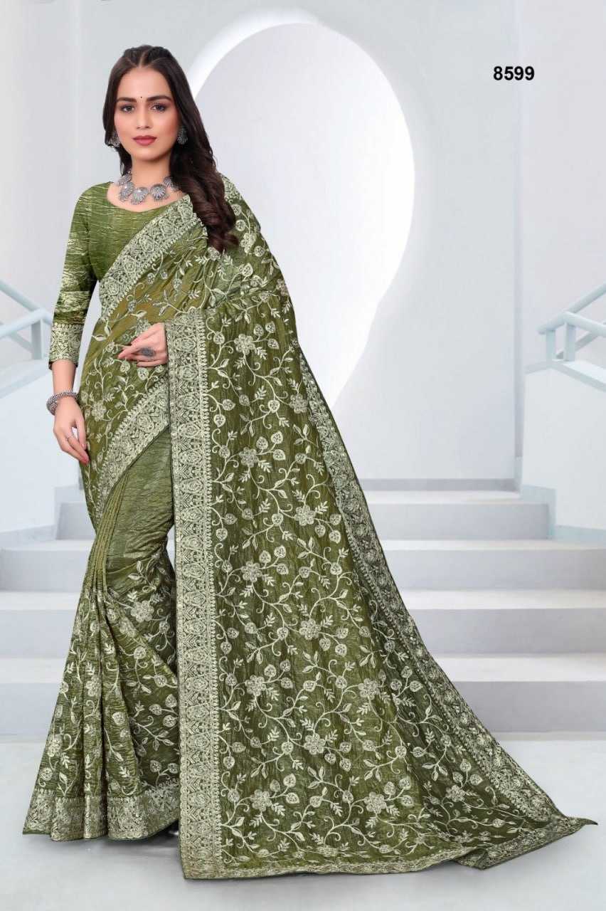 YNF SOFT GOLD CRUSH KESH114 8599 SAREES WHOLESALE DESIGNER EMBROIDERED STONE WORK SILK ZARI SAREES MANUFACTURER- Kapda Export