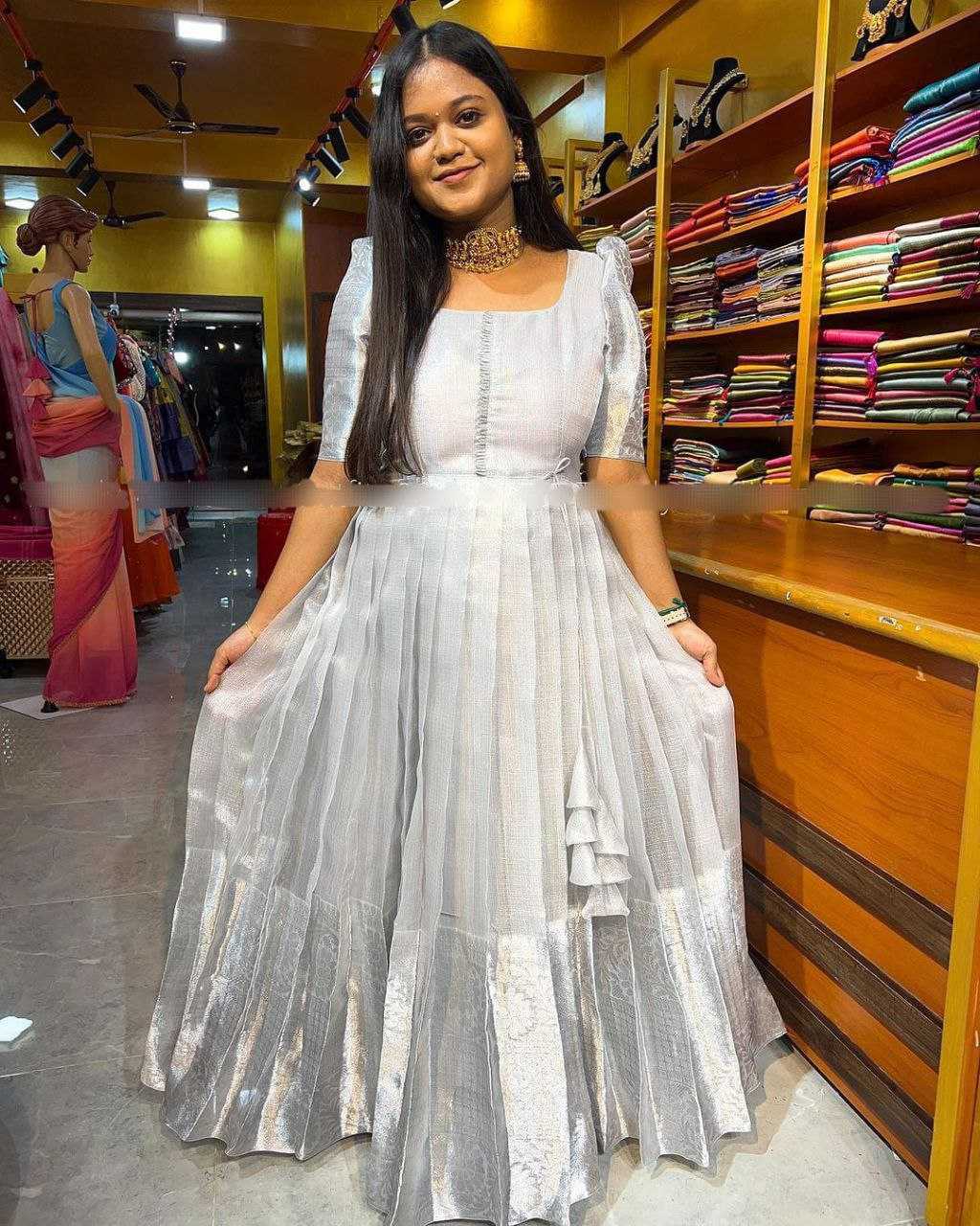 YNF TISSUE KESH188 9197 GOWNS WHOLESALE ANARKALI LONG SIMPLE WHITE GOWNS MANUFACTURER