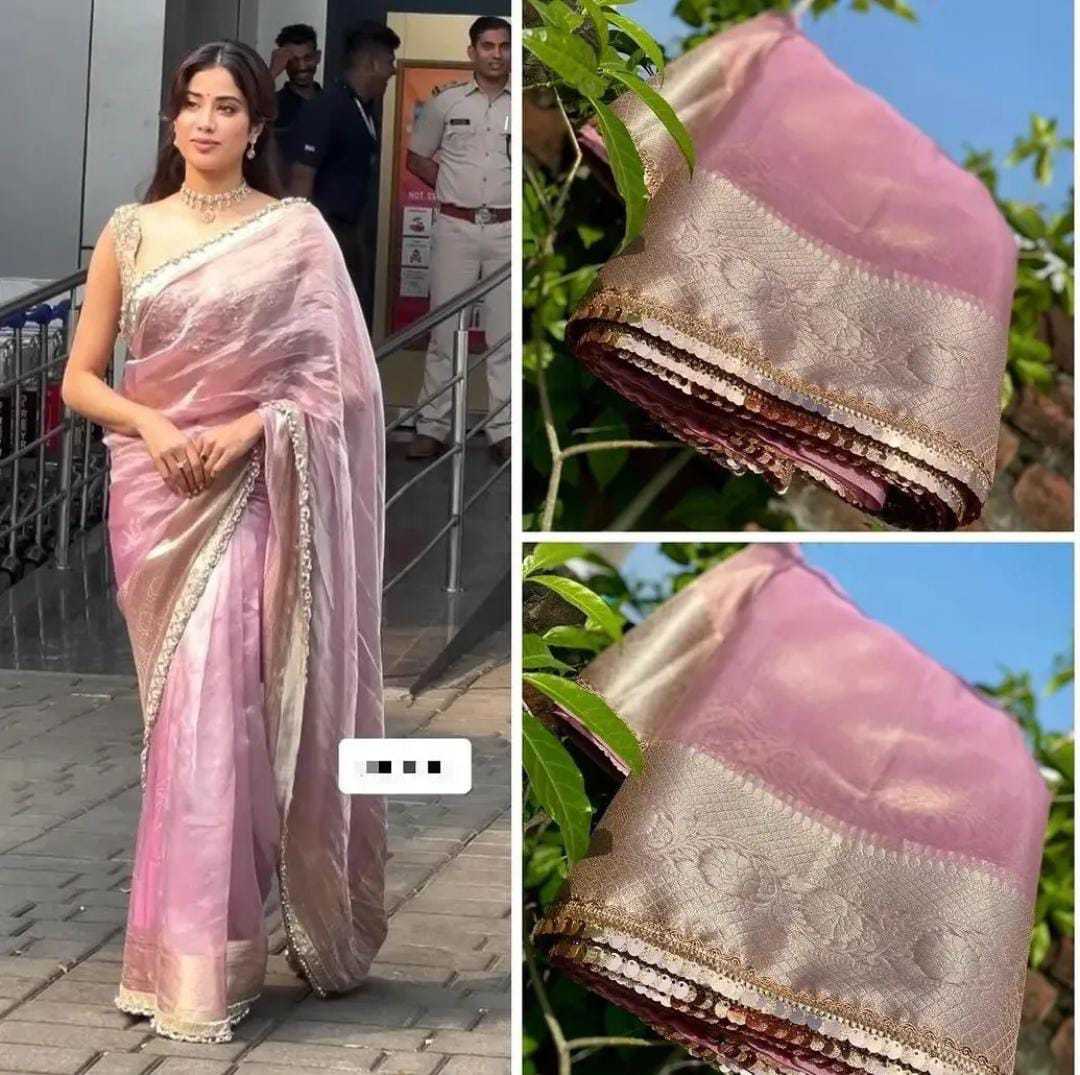 YNF TISSUE SILK KESH131 Jhanvi Kapoor Tissue Silk SAREES WHOLESALE TISSUE SILK LACE BORDER ZARI PARTY WEAR SAREES MANUFACTURER- Kapda Export