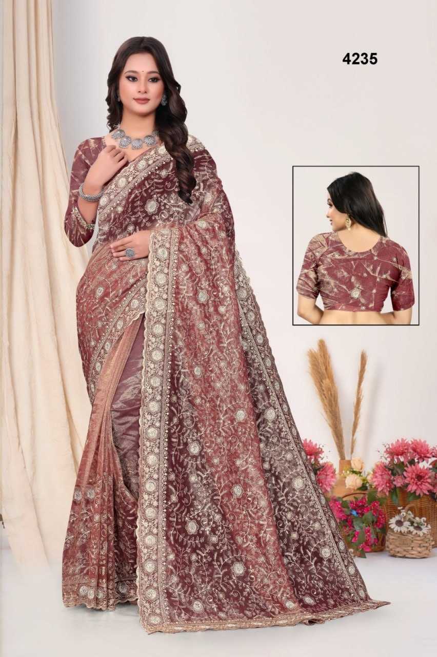 YNF TWILL NET KESH114 4235 SAREES WHOLESALE DESIGNER FANCY WEDDING PARTY WEAR SAREES MANUFACTURER- Kapda Export