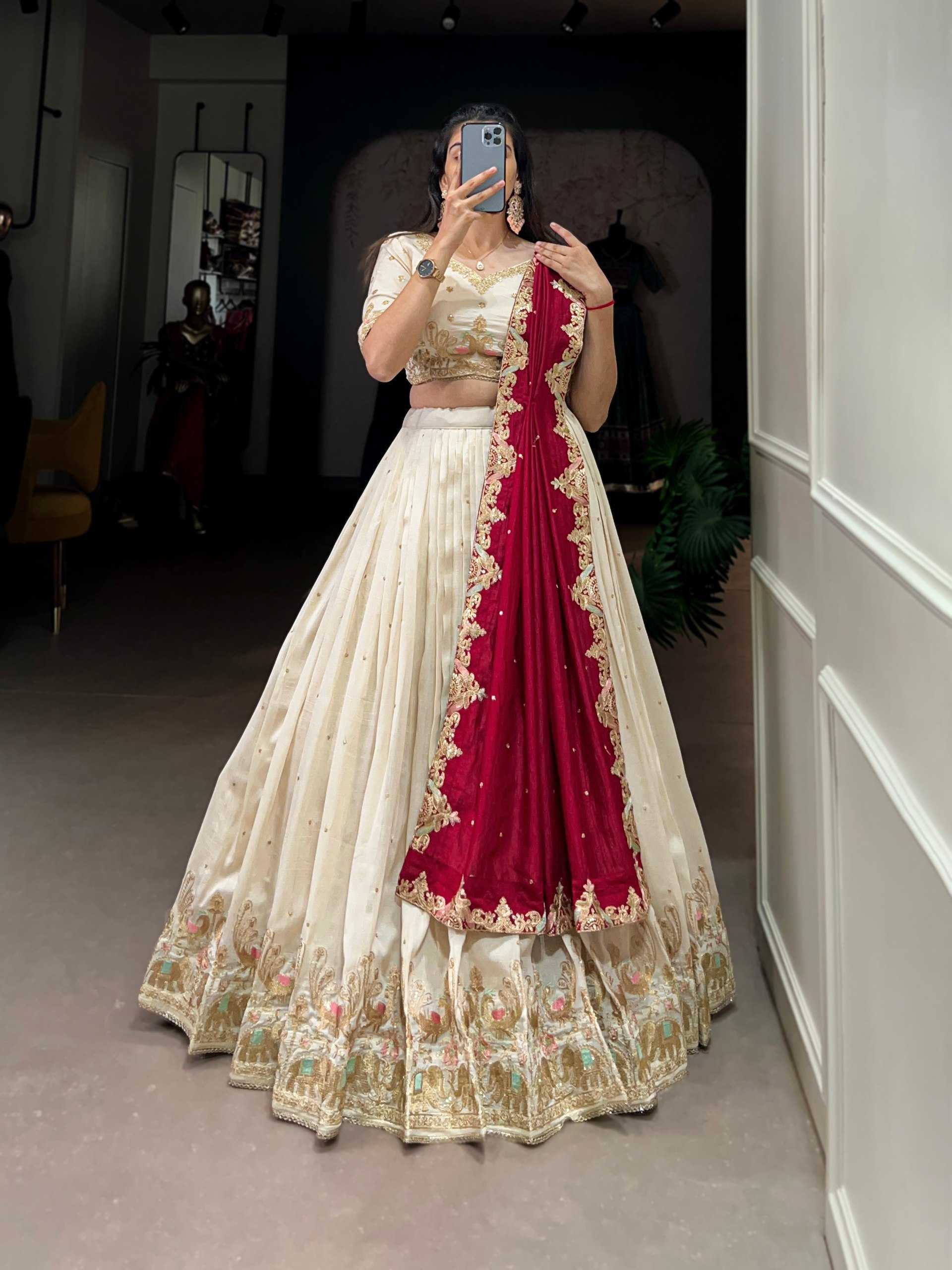 YNF VICHITA SILK KESH134 1411 LEHENGAS WHOLESALE SILK EMBROIDERED WHITE WEDDING LEHENGAS MANUFACTURER- Kapda Export