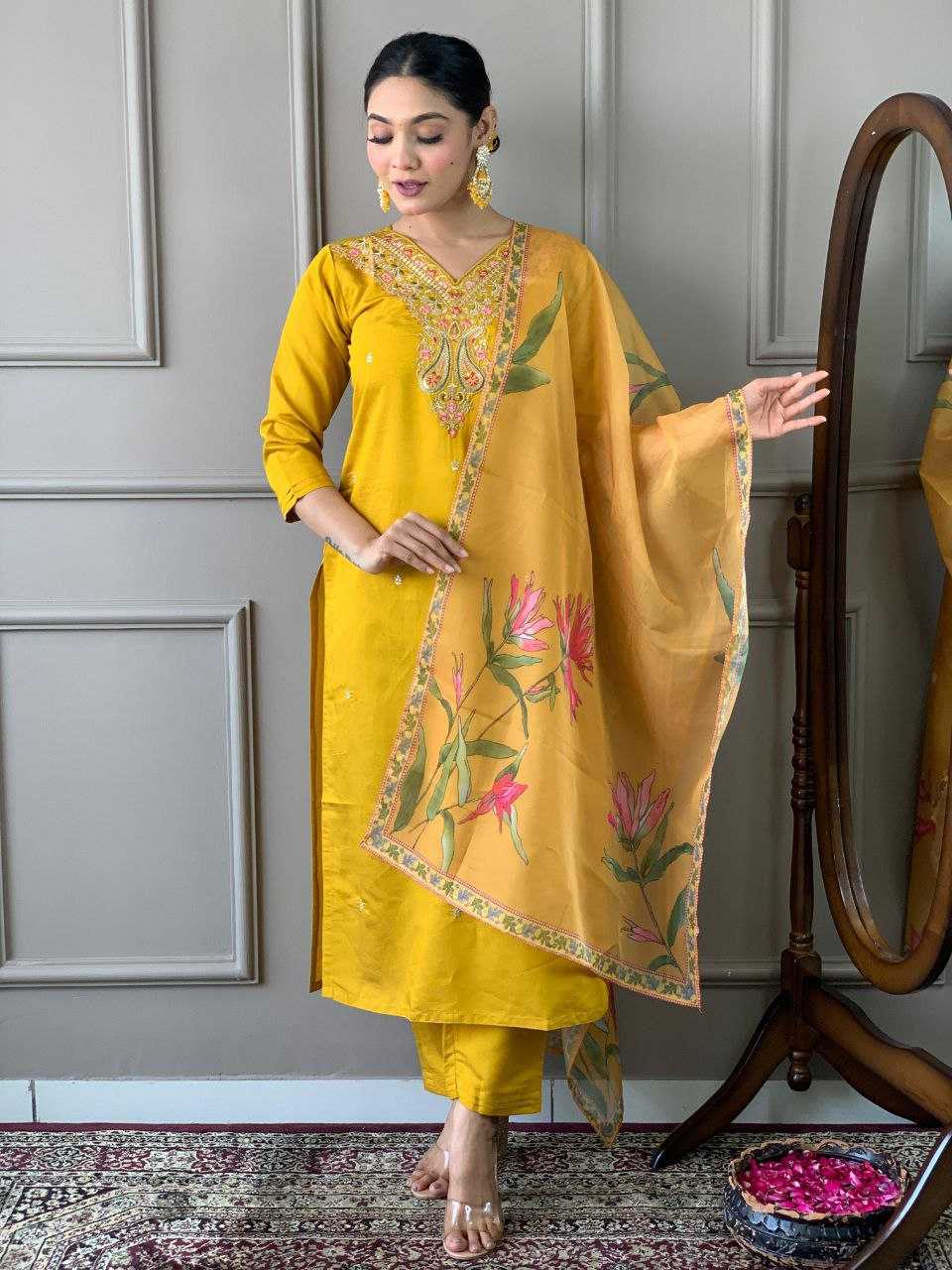 YNF VISCOSE CHANDERI KESH214 275 SUITS & DRESSES WHOLESALE LADIES CHANDERI LONG KURTI YELLOW SALWAR SUITS MANUFACTURE- Kapda Export