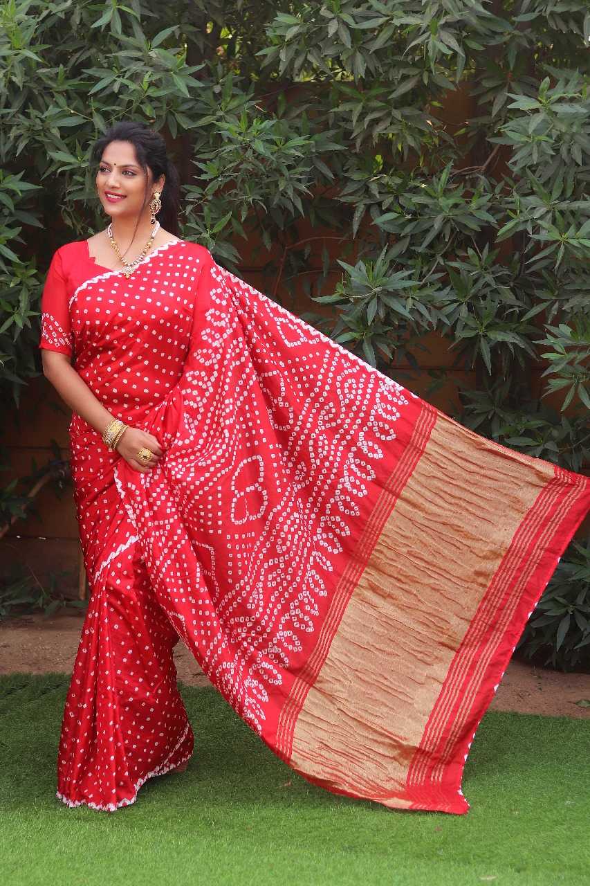 YNF BANDHANI SILK RIN144 SUHASINI SILK SAREES WHOLESALE BANDHANI GAJJI MODAL SILK SAREE FOR WEDDING SAREES MANUFACTURER- Kapda Export