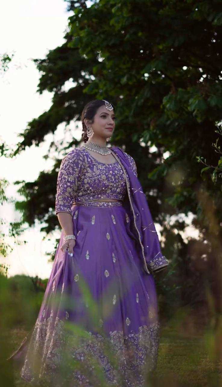 YNF CHINON KESH120 205 LEHENGAS WHOLESALE SILK WEDDING PURPLE EMBROIDERED LEHENGAS MANUFACTURER- Kapda Export